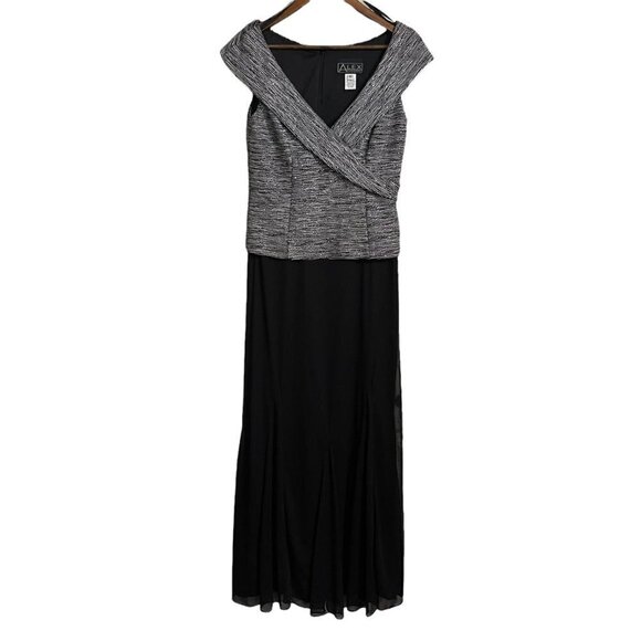 Alex Evenings Women's NWT Black Silver Glitter Trumpet Collared Evening Gown 8 - Picture 1 of 10